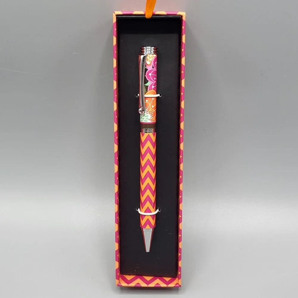 Vera Bradley Ballpoint Pen Ziggy Zinnia Floral Chevron Black Ink 11002-163 Pink